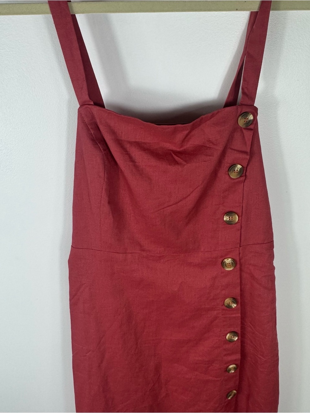 Lulus Louetta Rust Red Linen Blend Button-Down Mini Dress NEW Medium Summer - Picture 4 of 10
